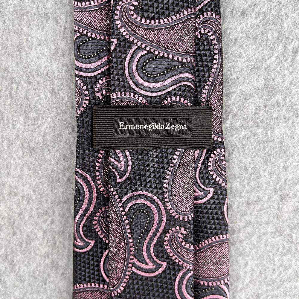 Ermrnrgildo Zegna Neck Tie Gray Pink Paisley Silk Made In Italy Mens - Picture 2 of 7